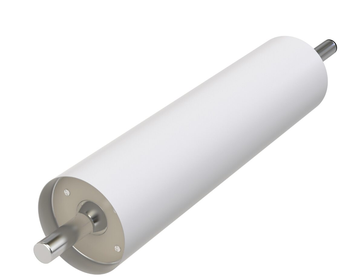 Fluoro-Wear PTFE heat-shrink roll cover &mdash; white PTFE cover on a roll body.