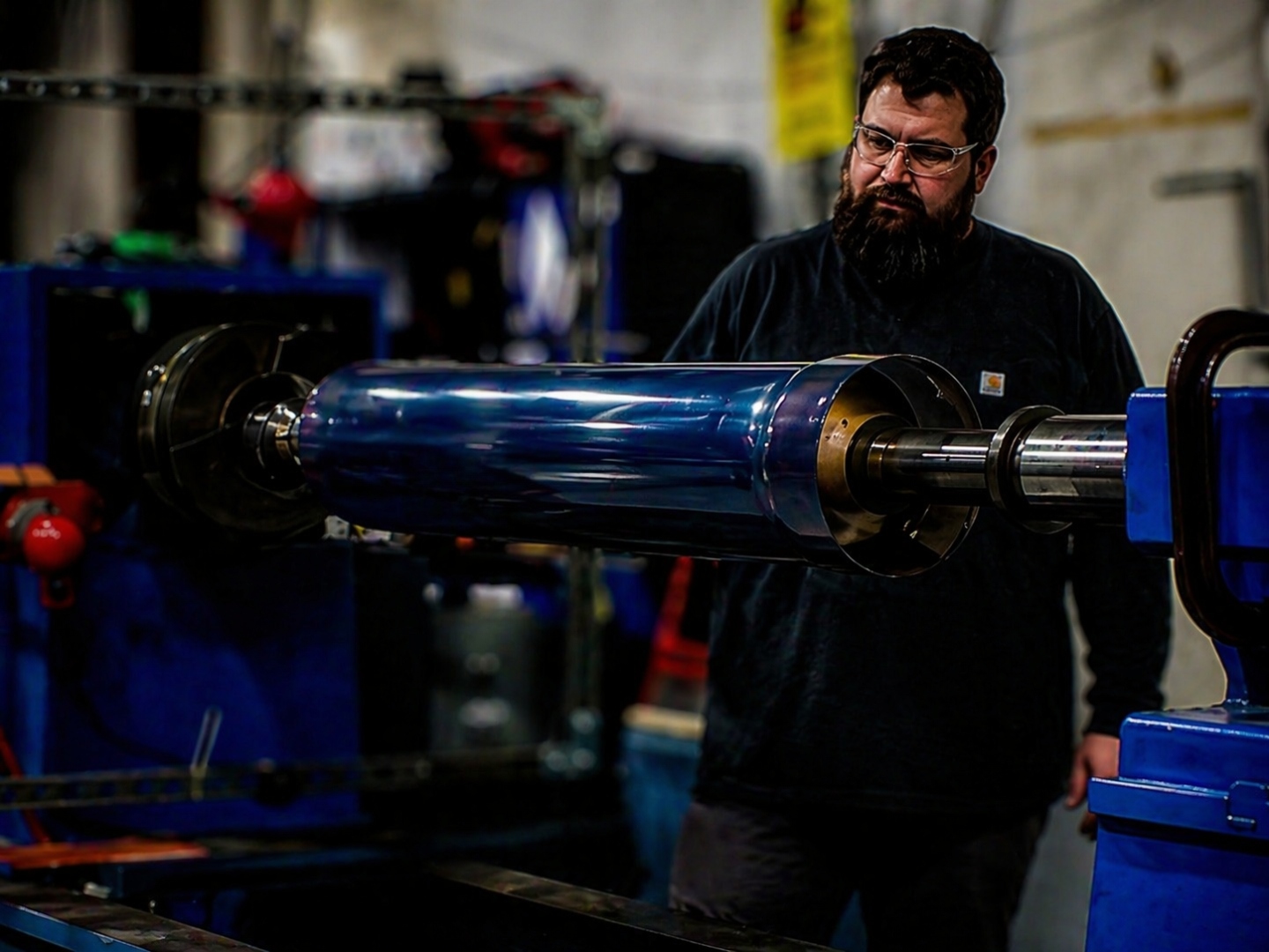 Fluoron technician inspecting an industrial roll cover